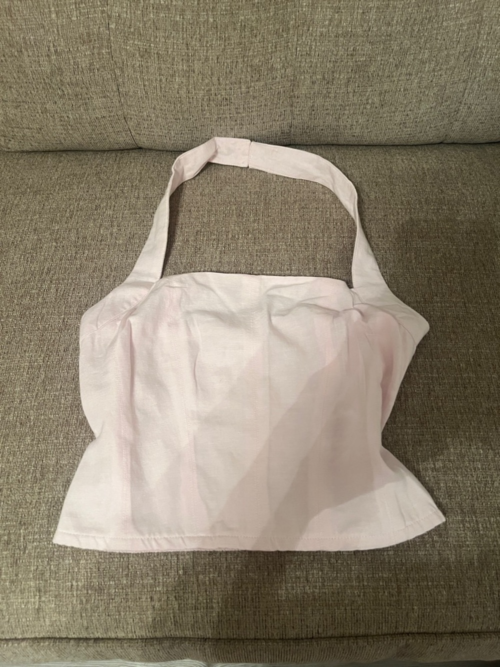 Women’s Soft Pink linen blend halter top.